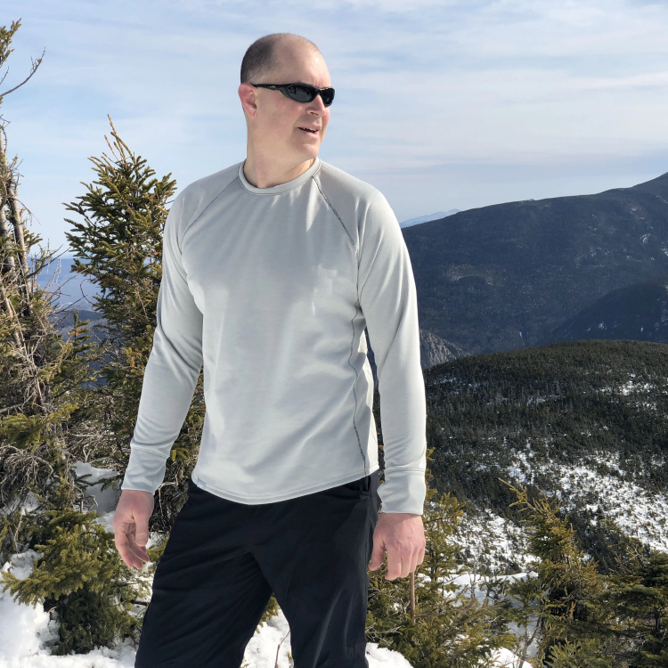 Men's Bond Crewneck in Light Gray shown on 6'5" wearer