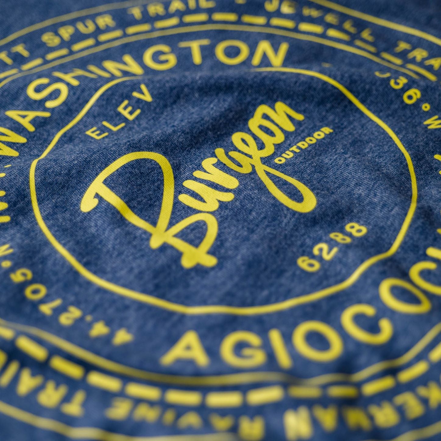 Closeup of Mount Washington Geodetic T-Shirt in Blue.